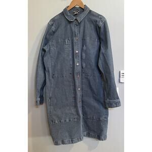 Duluth Trading Chore Coat Long Jean Trench Heavyweight Double Denim Front XL